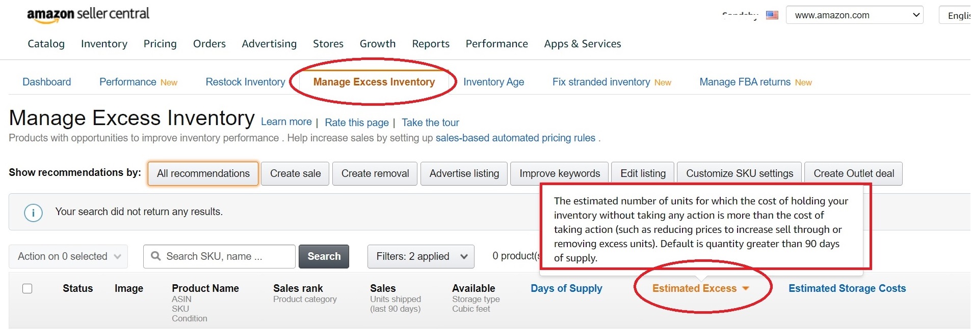 Amazon's tool Manage Excess Inventory 